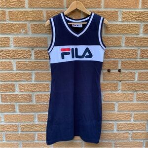 FILA Vintage Tennis Dress Sleeveless Mini Navy V-Neck Sport Athleisure Vtg S